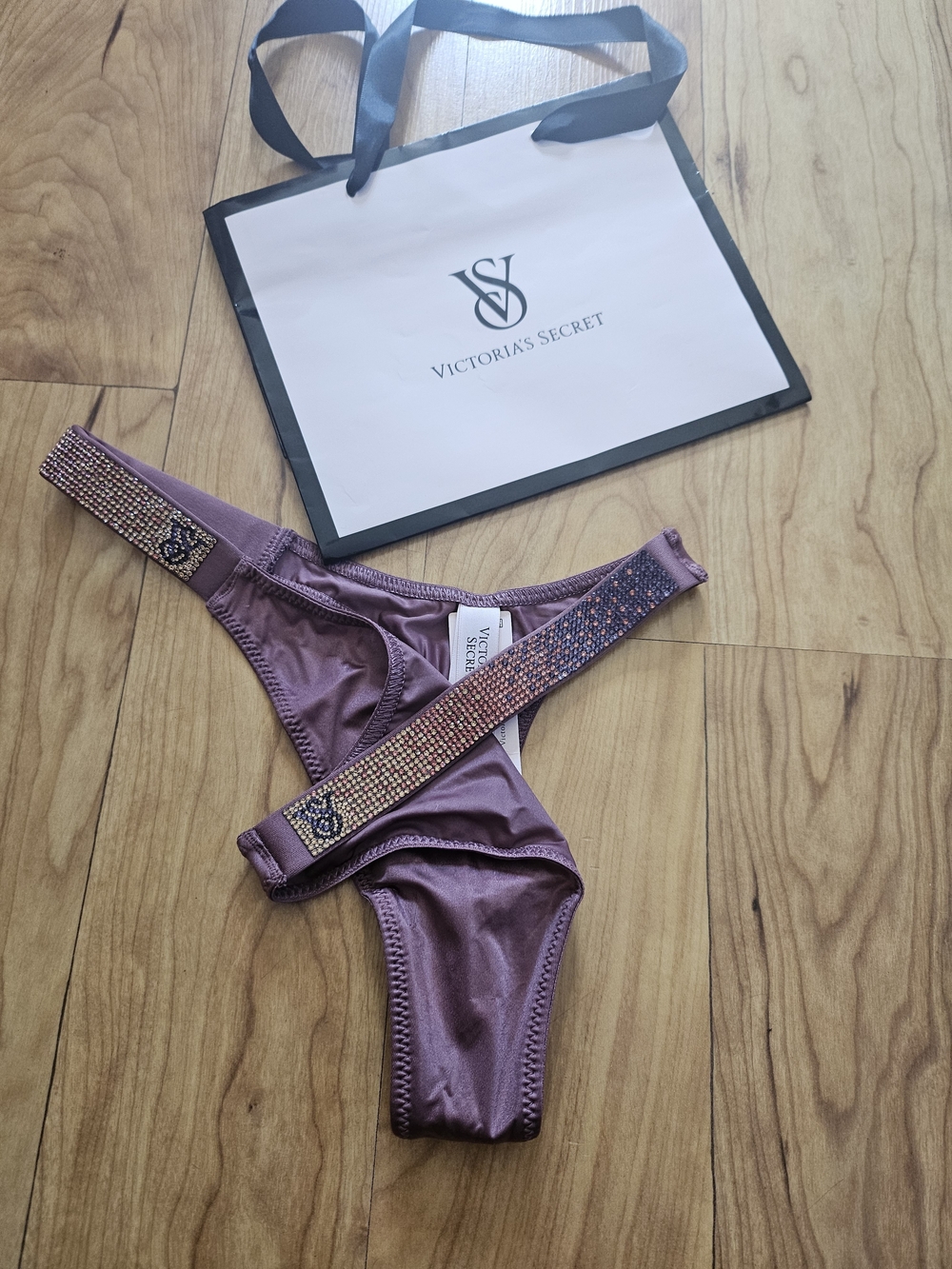 VS Mauve Rhinestone-Trim Thong